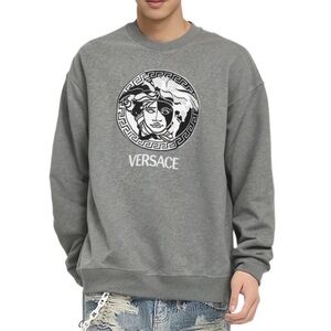 NWT Versace Men’s Medusa Embroidered Cotton Sweatshirt in Grey